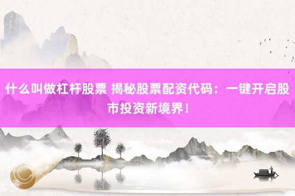 什么叫做杠杆股票 揭秘股票配资代码:一键开启股市投资新境界!